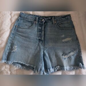 Wild Fable High Waist Distressed Denim Shorts in Blue